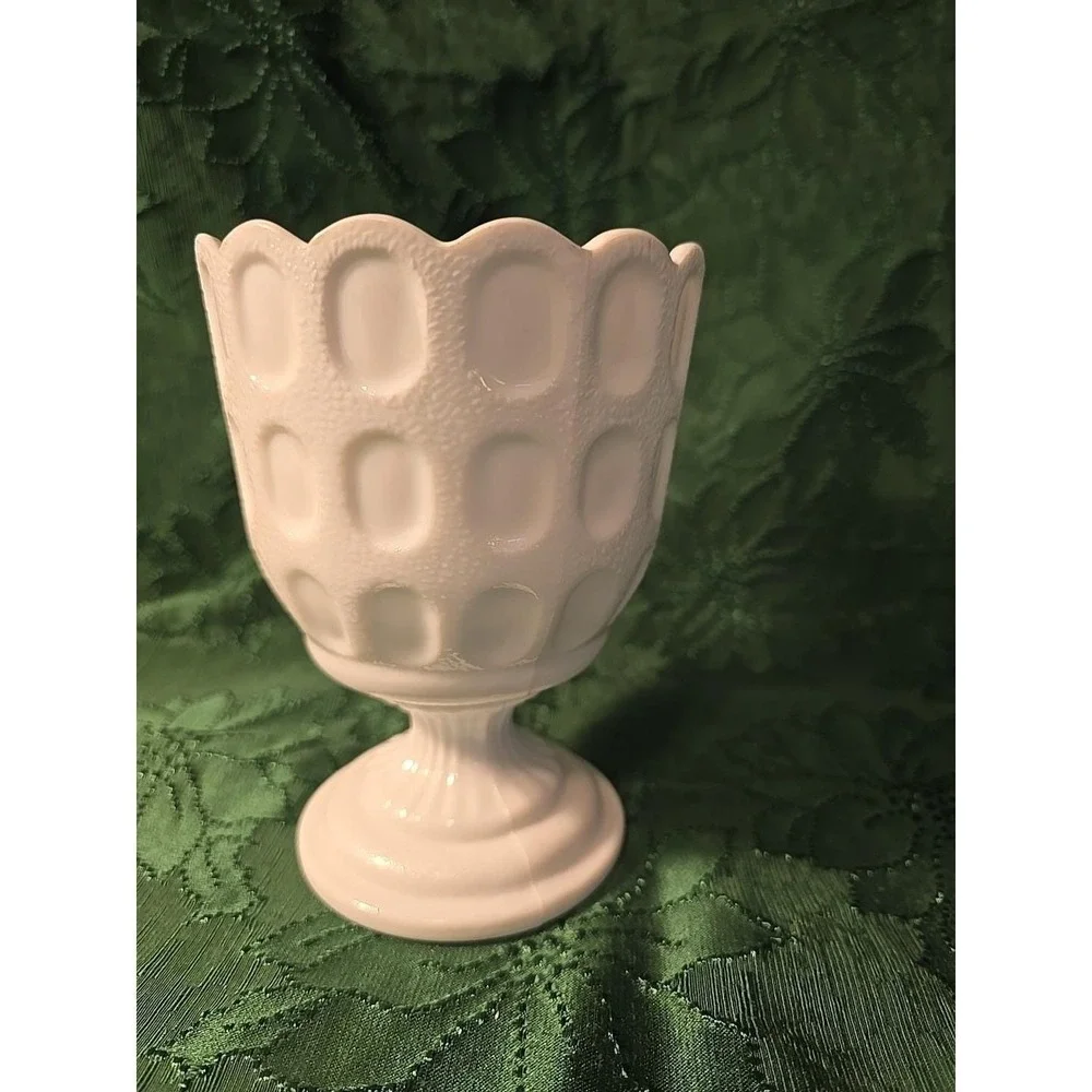 Vintage EO Brody Thumbprint White Milk Glass Vase USA Made 6